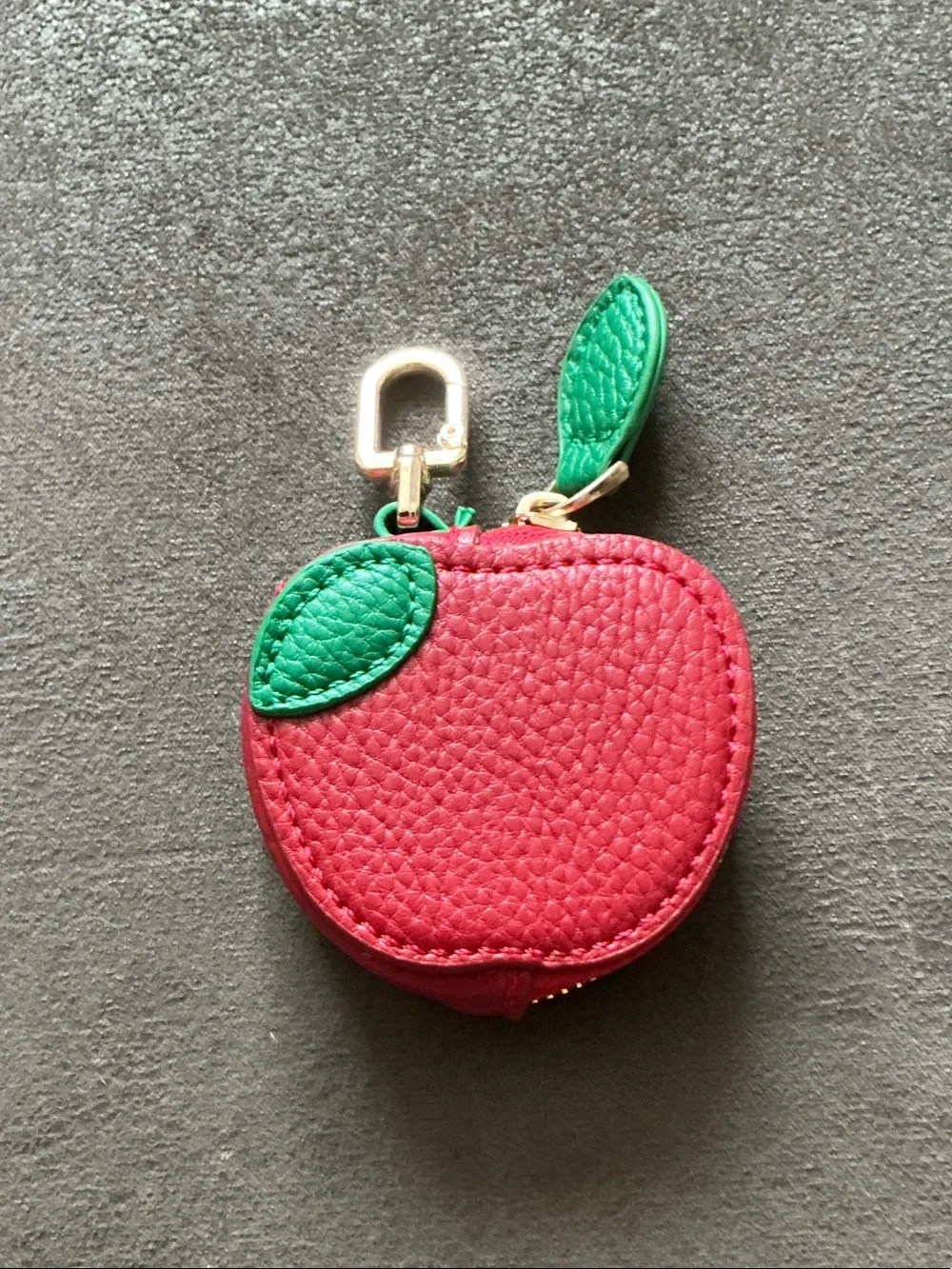 Red Apple Coin Purse with Green Leaves Keychain/Bag Charm